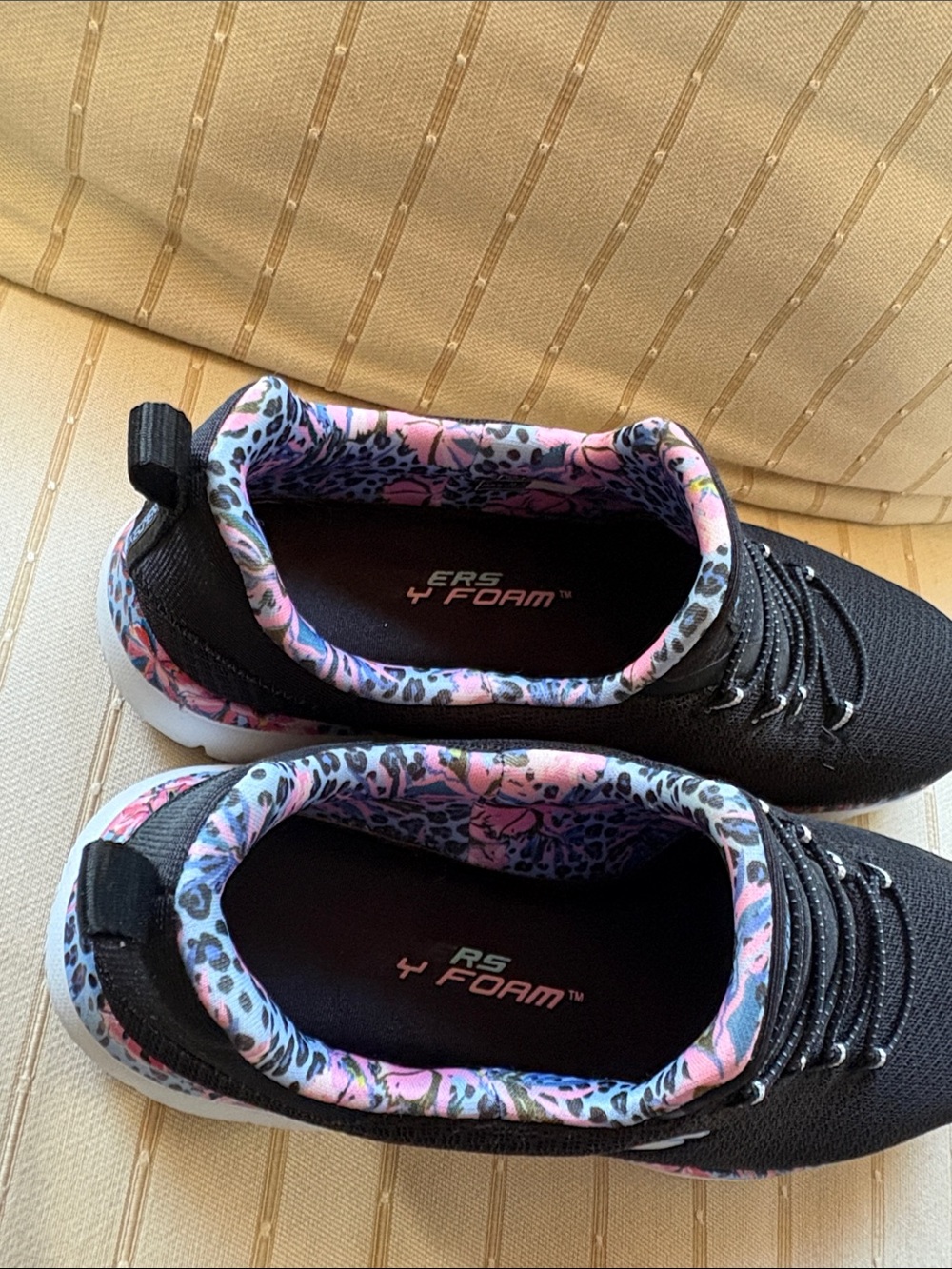 Skechers Black Slip-On Memory Foam Athletic Sneakers with Pink Floral Trim - Picture 3 of 6